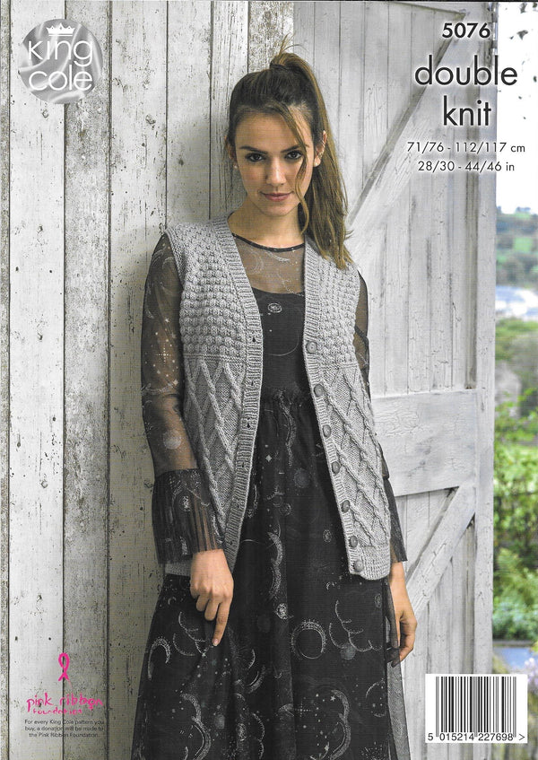5076 King Cole Merino Blend dk ladies cardigan and waistcoat knitting pattern