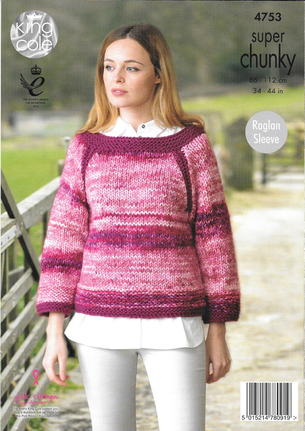 4753 King Cole Super Chunky ladies jacket and sweater knitting pattern