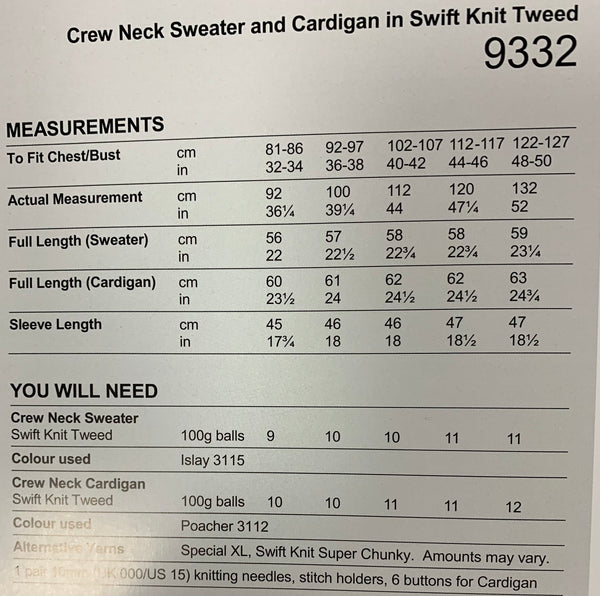 9332 Stylecraft Swift Knit Tweed super chunky ladies crew neck sweater and cardigan knitting pattern