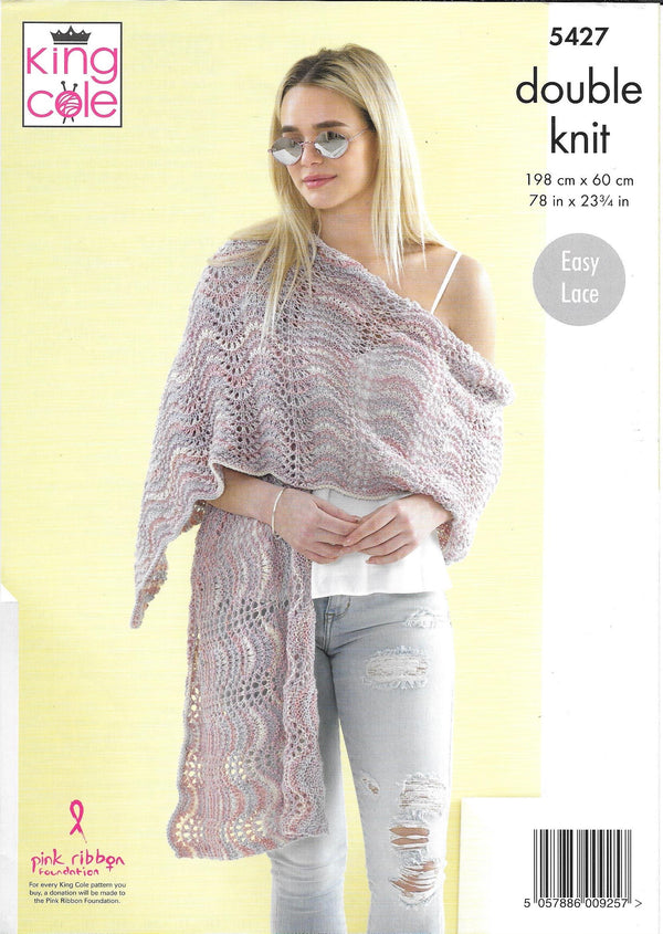 5427 King Cole Beaches Dk Ladies Sweater and Shawl Knitting Pattern