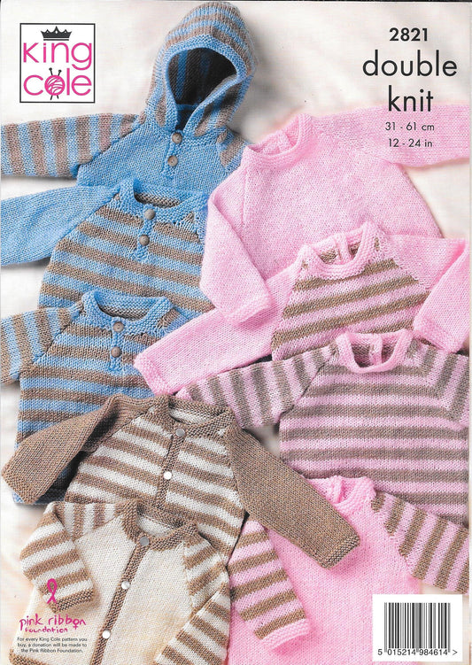 King Cole 2821 Baby, Child Plain and Striped Sweaters, Jackets Knitting pattern