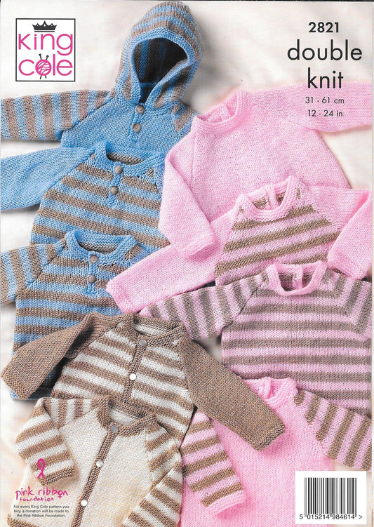2821 King Cole baby, Child Plain Sweaters and Jackets and Striped Sweaters and Jackets Knitting pattern