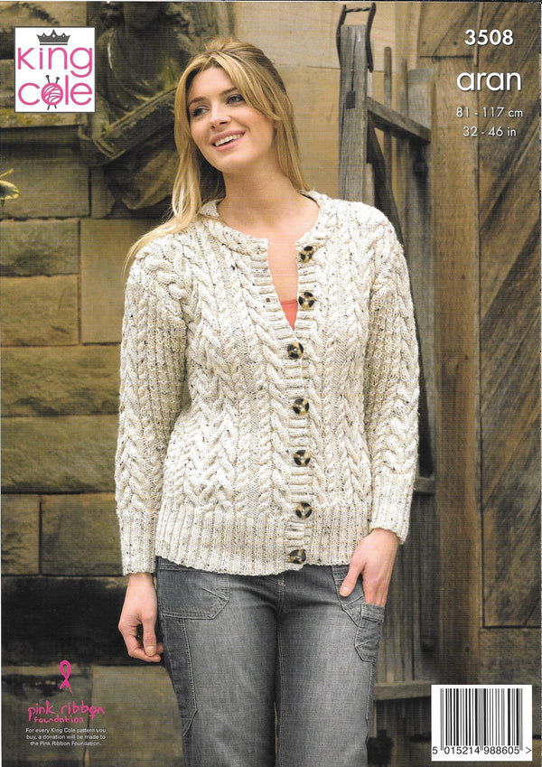 King Cole 3508 - Fashion Aran Ladies Cardigan & Sweater knitting pattern