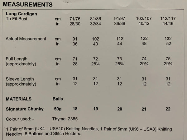 8372 Stylecraft Signature Chunky Ladies Long Cardigan Knitting pattern