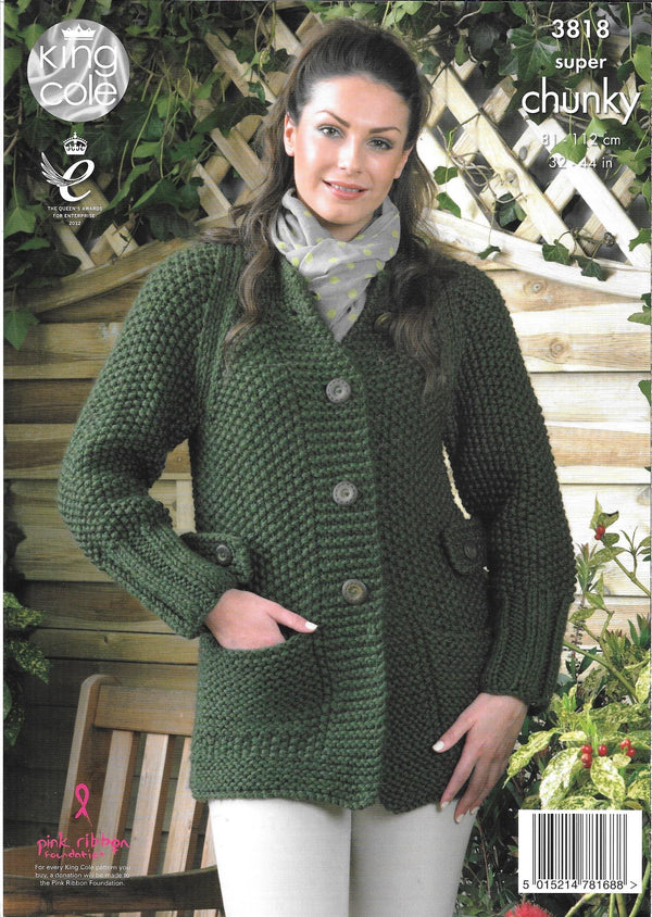 King Cole 3818 Chunky Ladies Cardigan & Sweater knitting pattern
