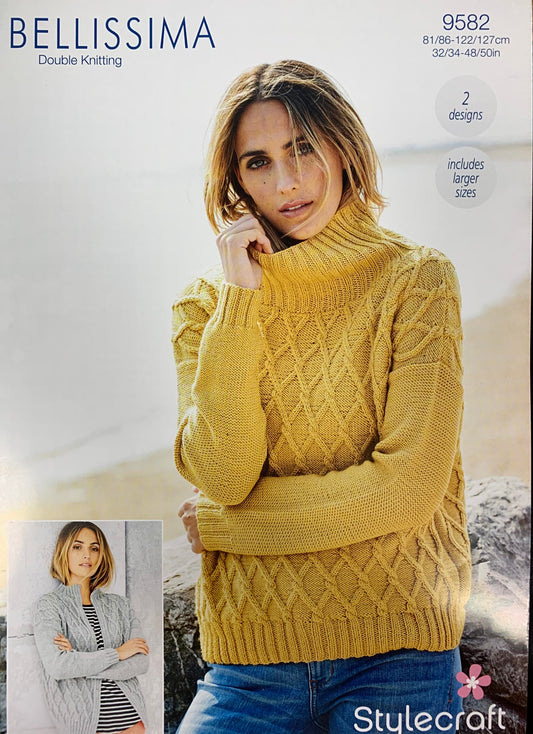 9582 Stylecraft Bellissima DK Ladies Sweater and Jacket knitting pattern