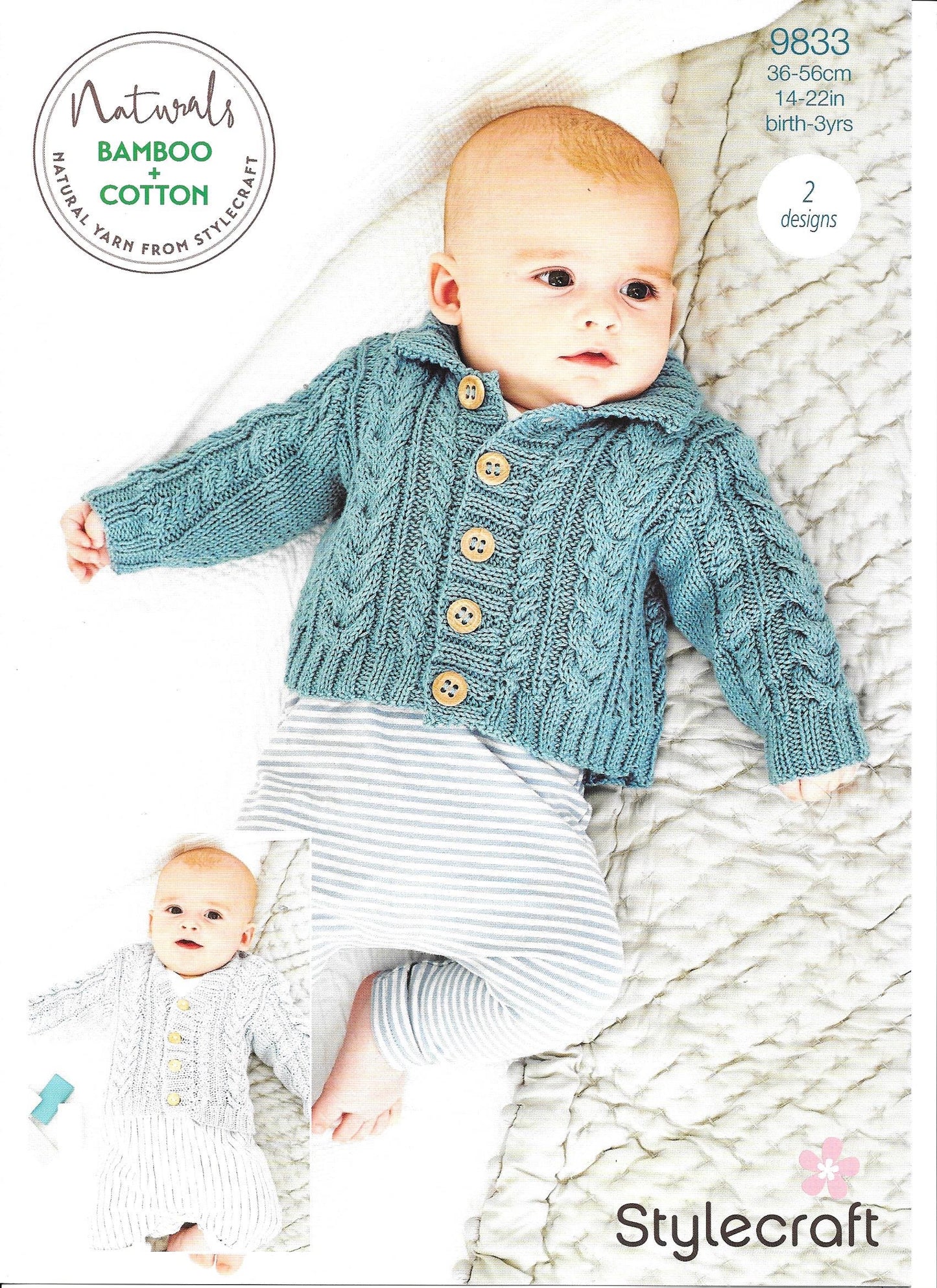 9833 Stylecraft Naturals Bamboo and cotton baby child cardigans knitting pattern