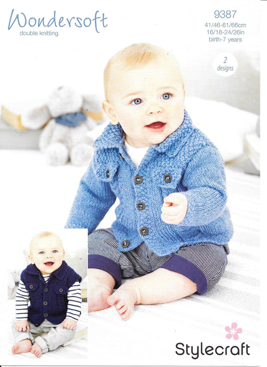 9387 Stylecraft Wondersoft dk baby childcardigan and waistcoat knitting pattern