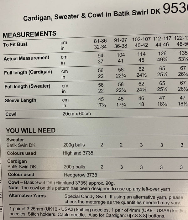 9536 Stylecraft Batik Swirl DK Ladies Cardigan, Sweater and Cowl Knitting pattern