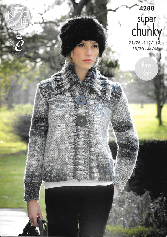 4288 King Cole big Value Super Chunky Tints ladies cardigan and sweater knitting pattern