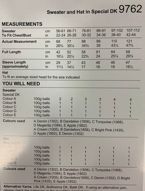 9762 Stylecraft Special dk ladies and child sweater and hat knitting pattern