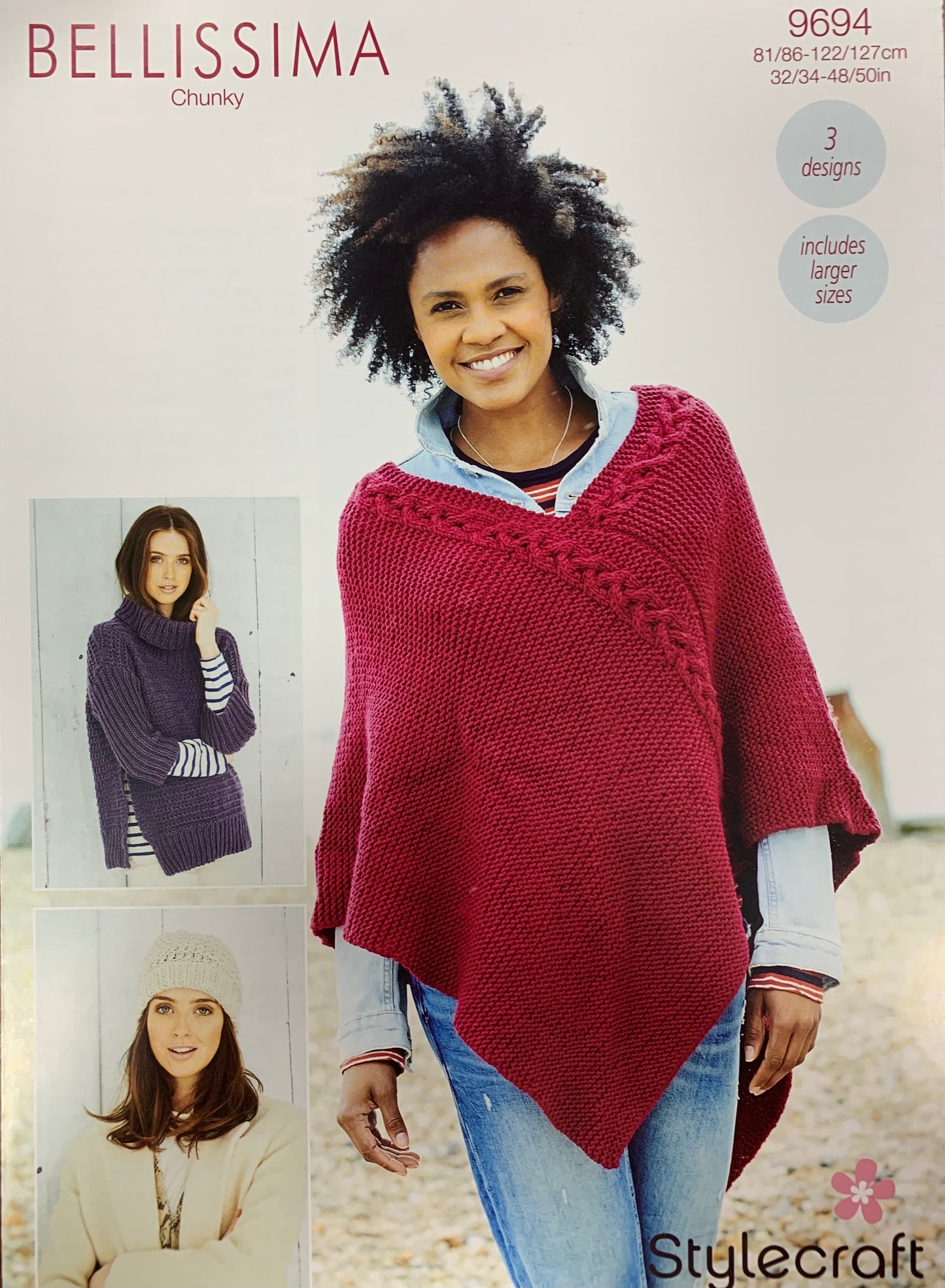 9694 Stylecraft Bellissima chunky ladies poncho, sweater and hat knitting pattern
