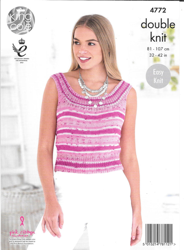 4772 King Cole Cottonsoft Crush dk ladies sleeveless and short sleeved top knitting pattern