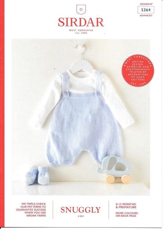 5364 Sirdar Snuggly 3ply baby romper and bootees knitting pattern