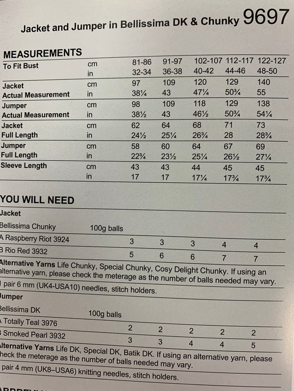 9697 Stylecraft Bellissima dk and chunky ladies jacket and jumper knitting pattern