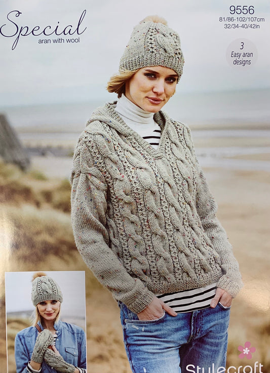 9556 Stylecraft Special Aran with wool ladies sweater knitting pattern