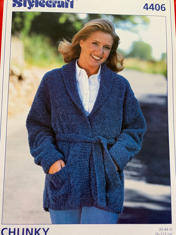 4406 Stylecraft chunky ladies belted jacket knitting pattern