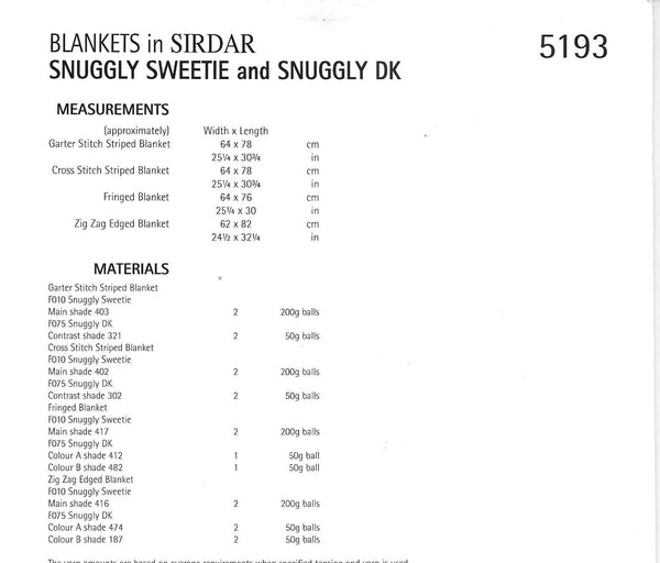 Sirdar Snuggly 5193 Sweetie & Snuggly dk baby blankets knitting pattern