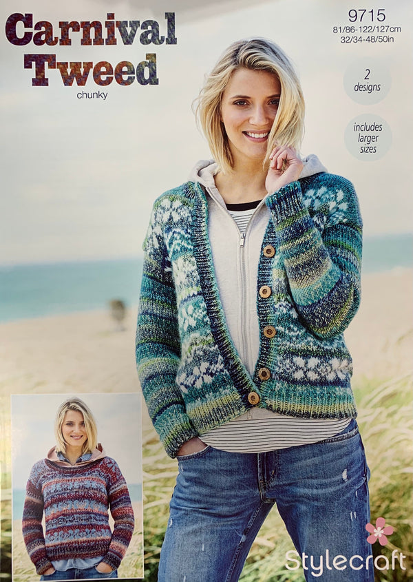 9715 Stylecraft Carnival Tweed Chunky Ladies cardigan & Sweater knitting pattern