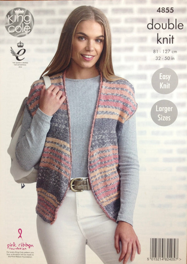 4855 King Cole dk ladies cardigan and waistcoat knitting pattern