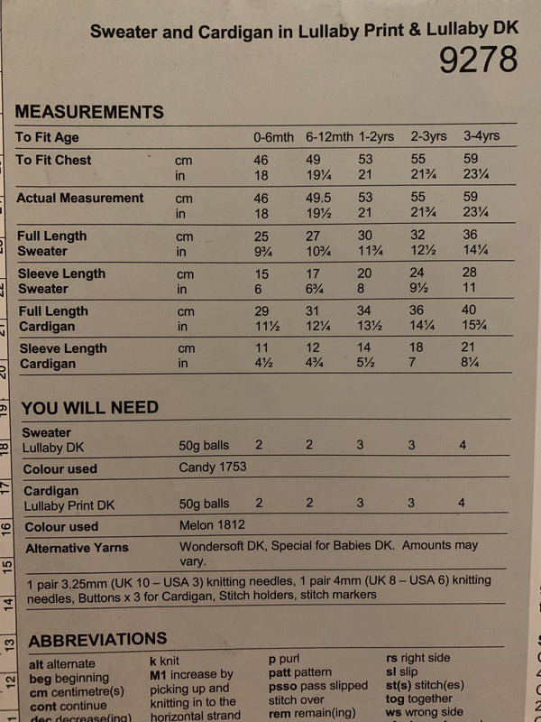 9278 Stylecraft Lullaby dk baby children sweater and cardigan knitting pattern