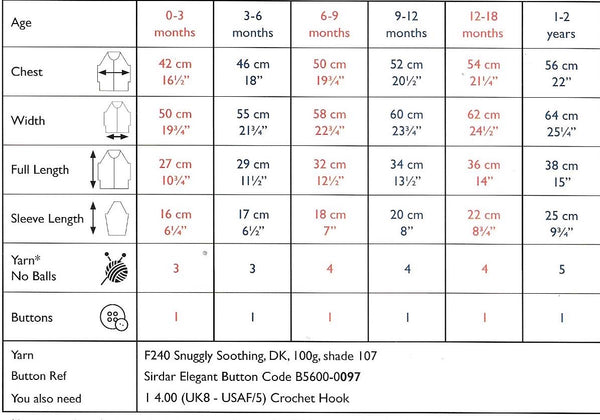 Sirdar 5314 Snuggly Soothing Dk Baby Child Hooded Jacket Crochet Pattern