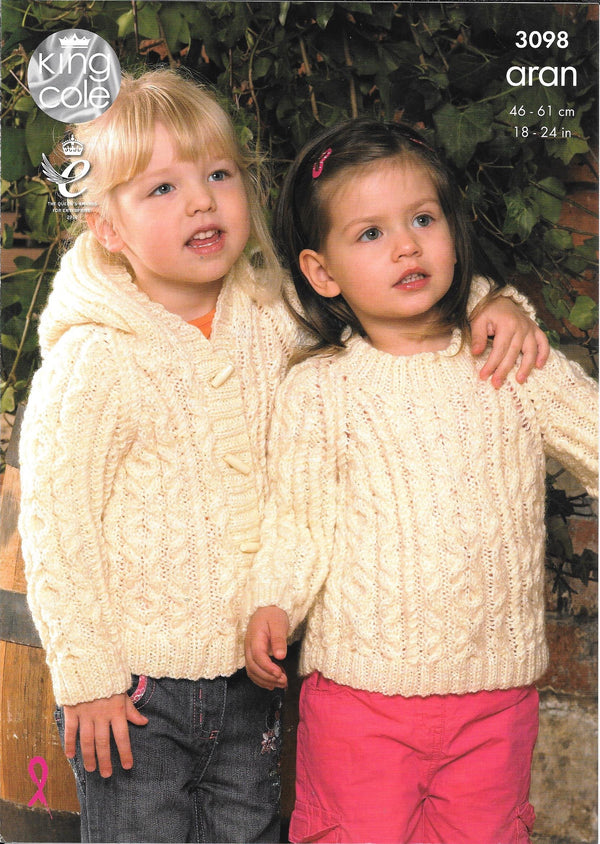 King Cole 3098 - Aran Child Hooded Jacket, Sweater and Coat Knitting Pattern