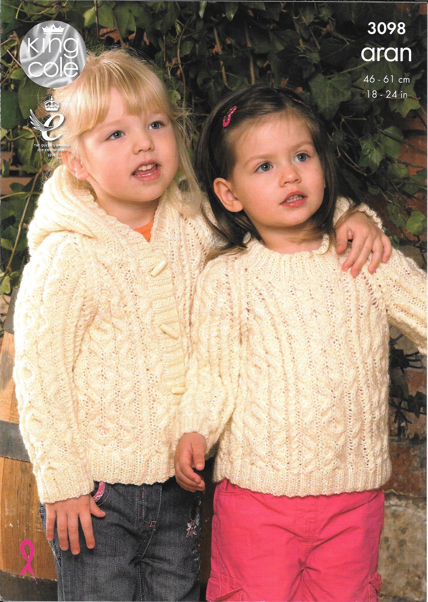 3098 King Cole Aran child hooded jacket, sweater and coat knitting pattern