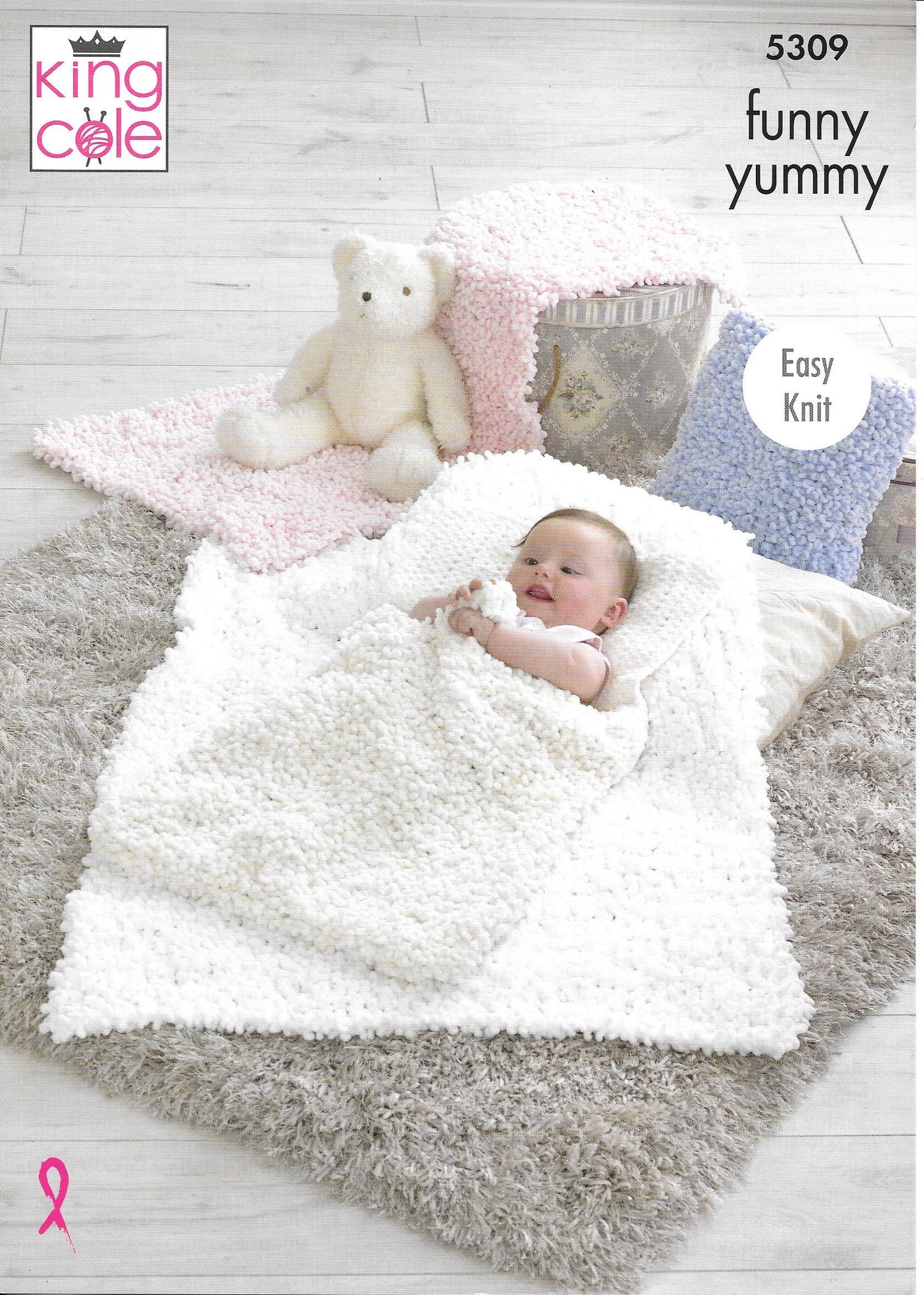 5309 King Cole Funny Yummy Cot Blanket, Pram Cover, Sleeping Bag and Cushion Knitting pattern