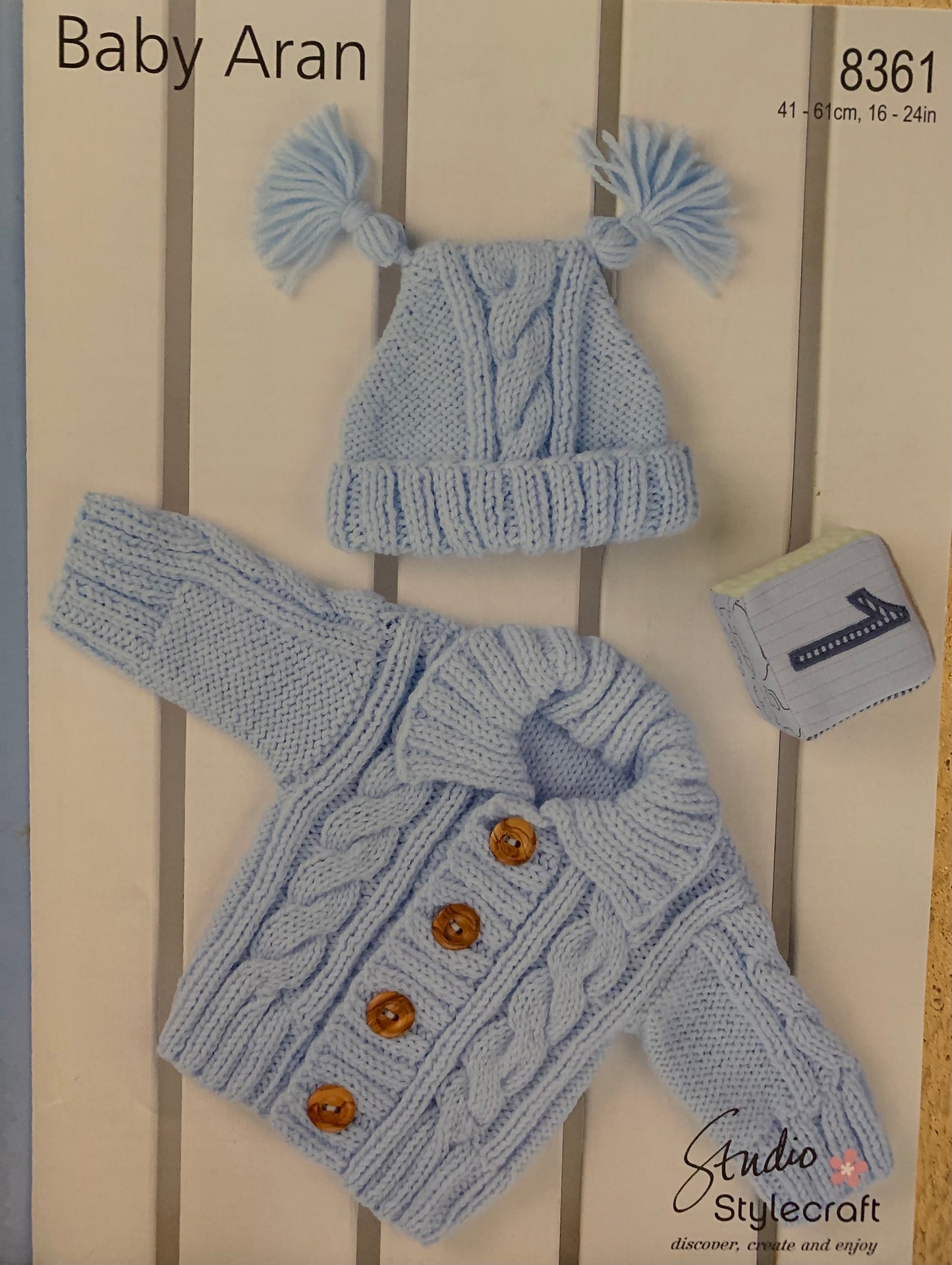 8361 Stylecraft Wondersoft Baby Aran cardigan and hat knitting pattern