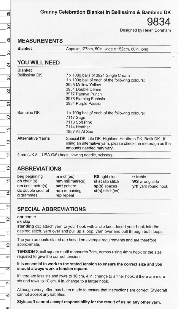 9834 Stylecraft Bellissima & Bambino DK Granny Celebration Blanket Crochet pattern