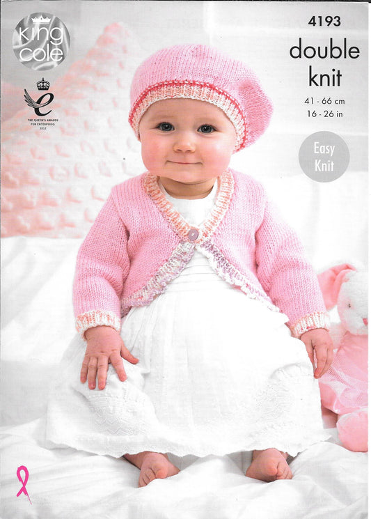 King Cole 4193 Cherished Dk Cardigan and Beret knitting pattern