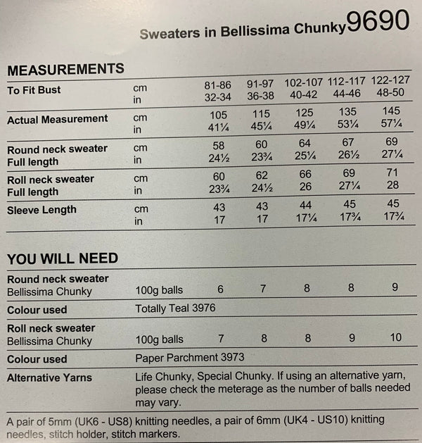 9690 Stylecraft Bellissima chunky ladies sweater round neck and rolled neck knitting pattern