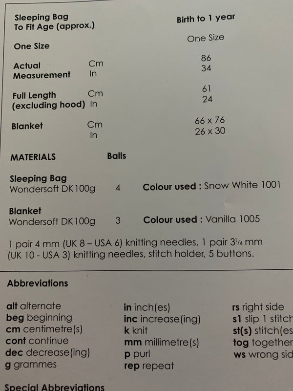 8770 Stylecraft dk baby sleeping bag & blanket knitting pattern
