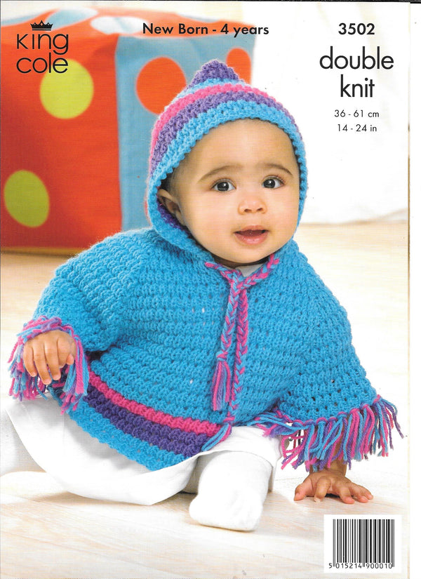 King Cole 3502 Dk Comfort Baby - Child Cape, Sweater and Hat Knitting Pattern