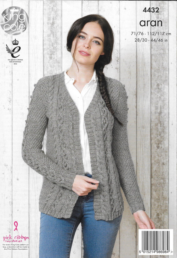 4432 King Cole Aran Ladies Waistcoat and Cardigan Knitting Pattern