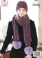 5497 King Cole Big Value Poplar Chunky ladies cardigan, scarf and hat knitting pattern