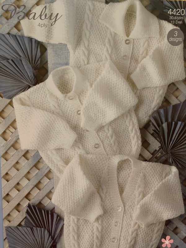 4420 Stylecraft Baby 4 ply premature and baby cardigan knitting pattern