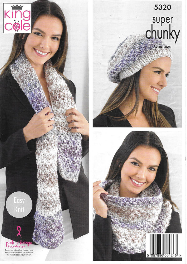 King Cole 5320 Super Chunky Tints Ladies Tabard, Hat, Scarf and Cowl Knitting Pattern