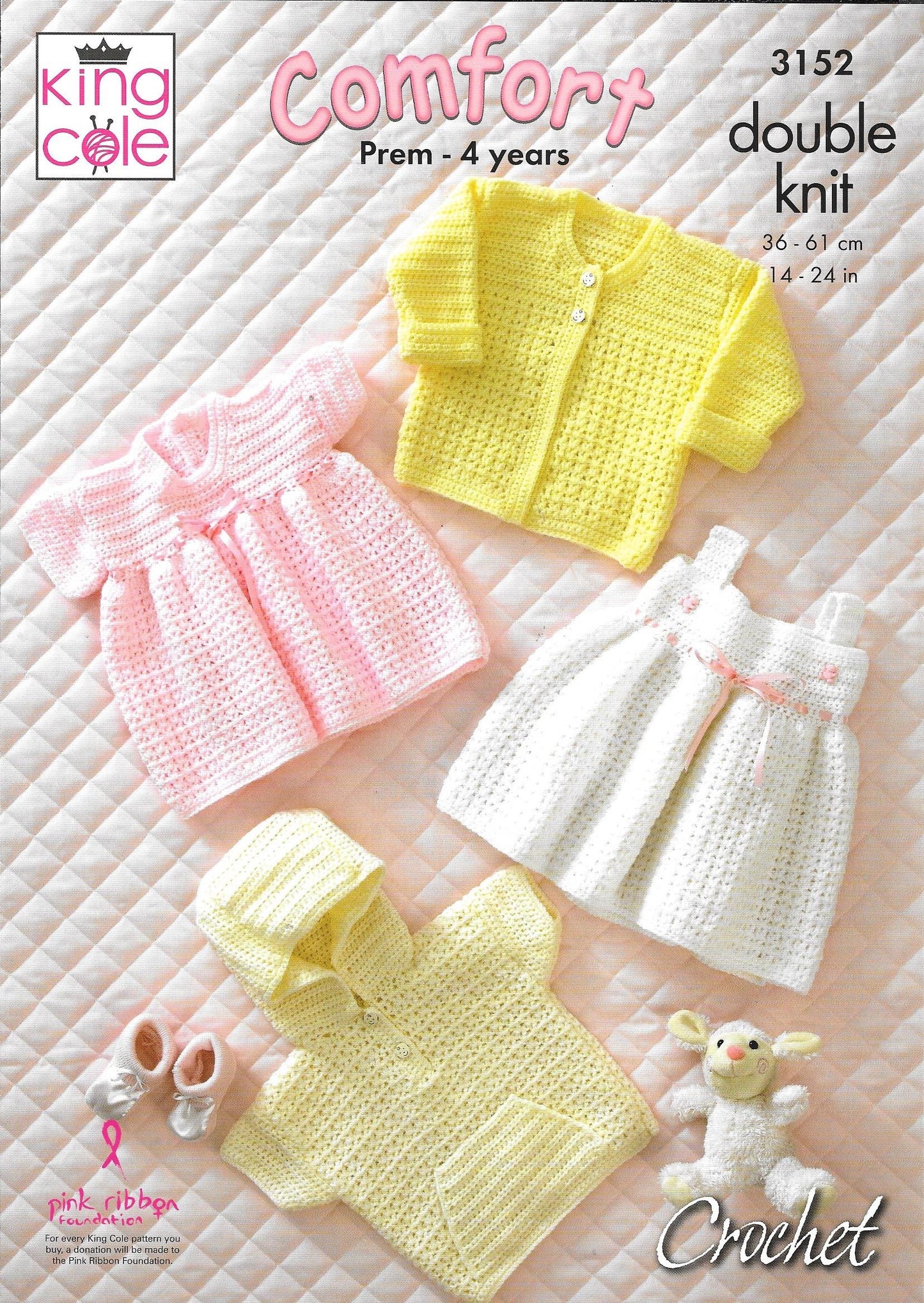 3152 King Cole DK Comfort Baby Child Hooded Sweater, Cardigan, Dress and Pinafore Dress Knitting Pattern