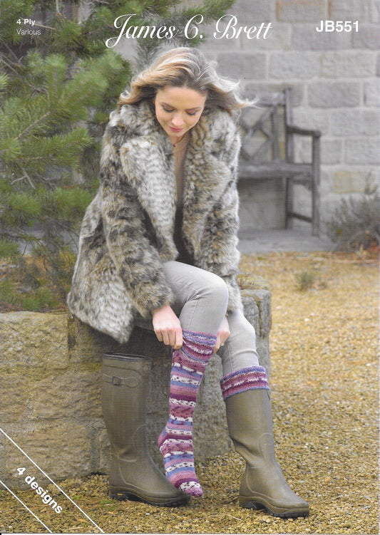 JB551 James C Brett 4 ply funny feetz ladies and gents socks knitting pattern
