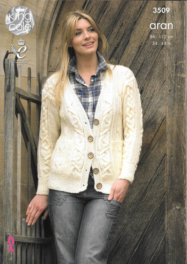 King Cole 3509 - Fashion Aran Ladies Cardigan and Gilet knitting pattern