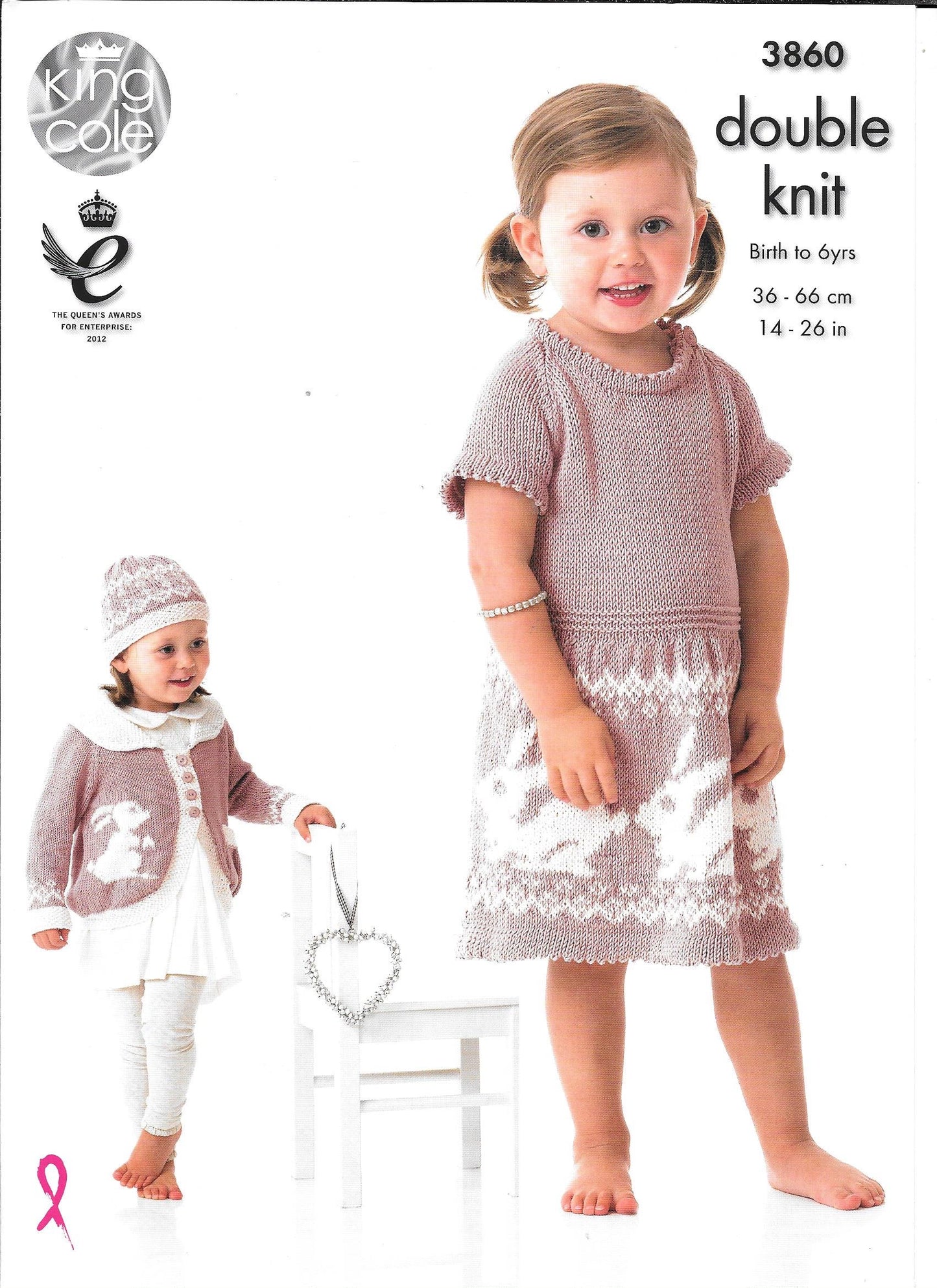 3860 King Cole dk bamboo cotton baby - child dress, cardigan, hat and blanket knitting pattern