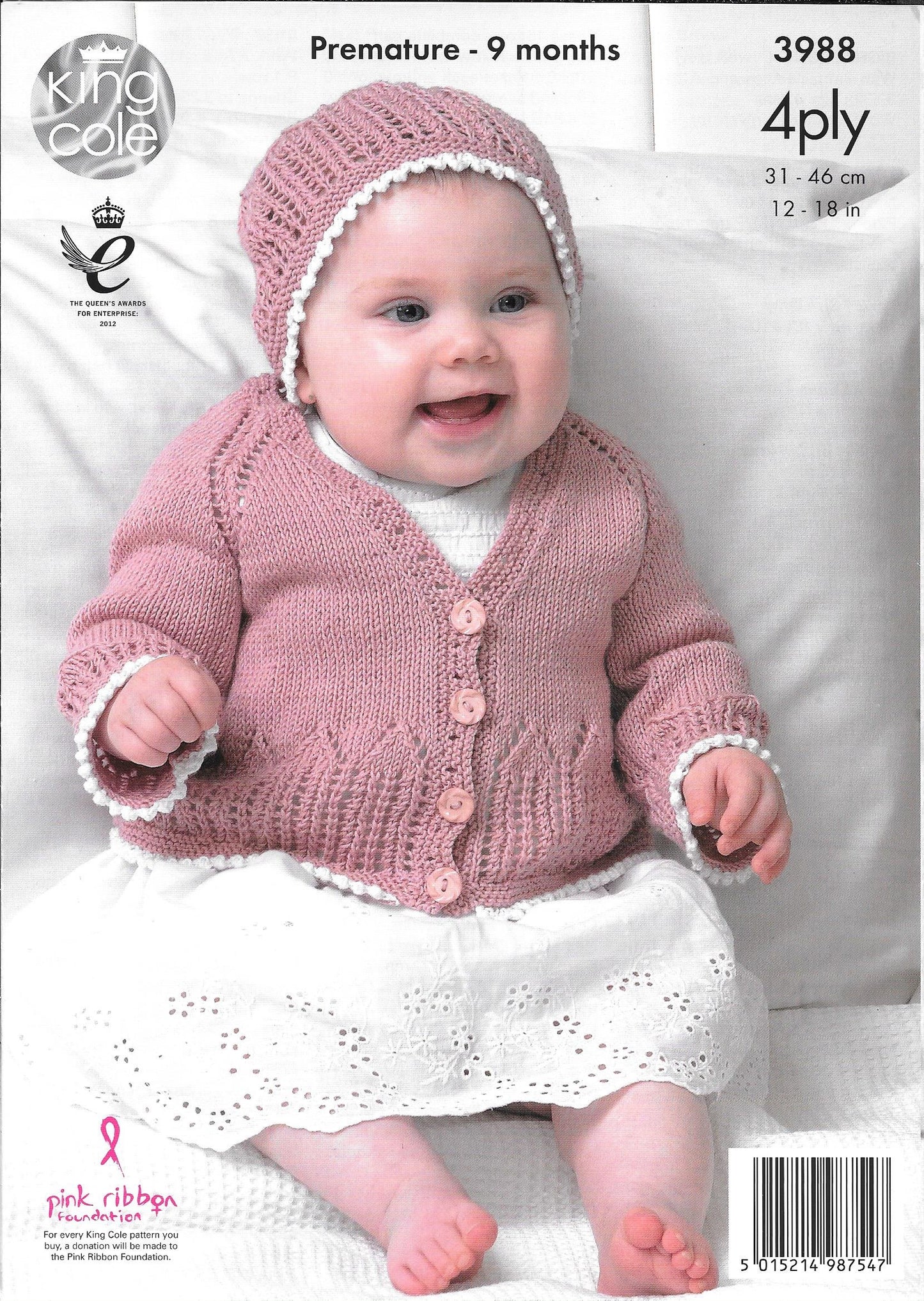 3988 King Cole bamboo cotton 4 ply premature, baby matinee coat and cardigan plus hats knitting pattern
