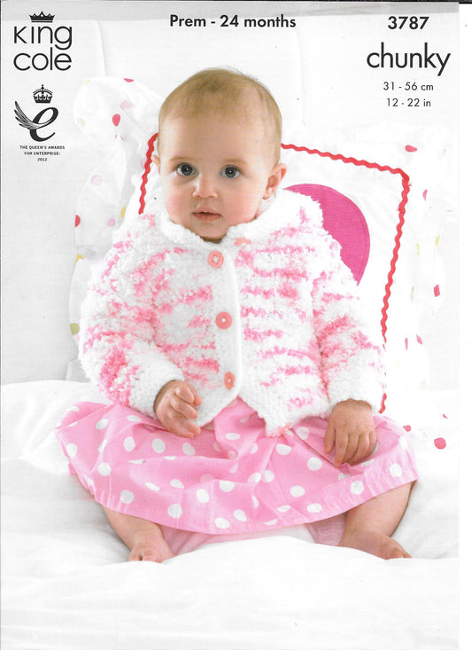 3787 King Cole Cuddles and Comfort chunky baby - child jacket, angel top, gilet knitting pattern