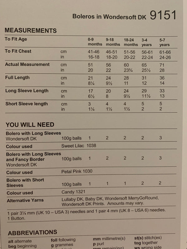 9151 Stylecraft Wondersoft DK baby children bolero knitting pattern
