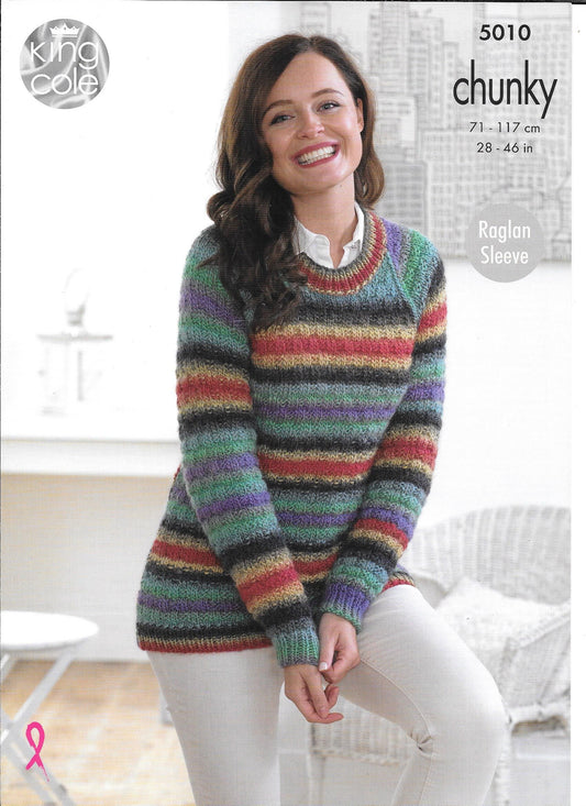 5010 King Cole Riot Chunky ladies sweater and cardigan knitting pattern