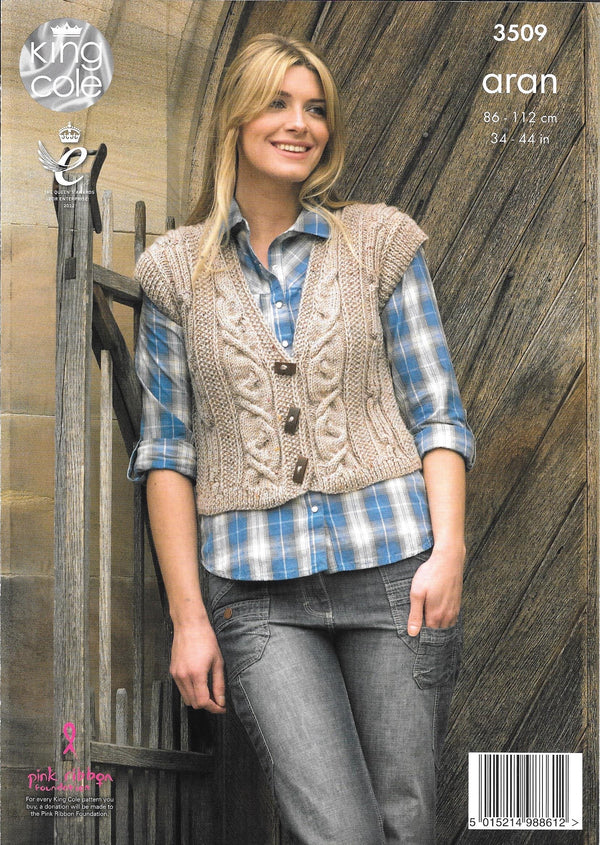 King Cole 3509 - Fashion Aran Ladies Cardigan and Gilet knitting pattern