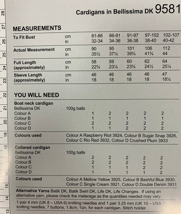 9581 Stylecraft Bellissima dk ladies cardigans knitting pattern