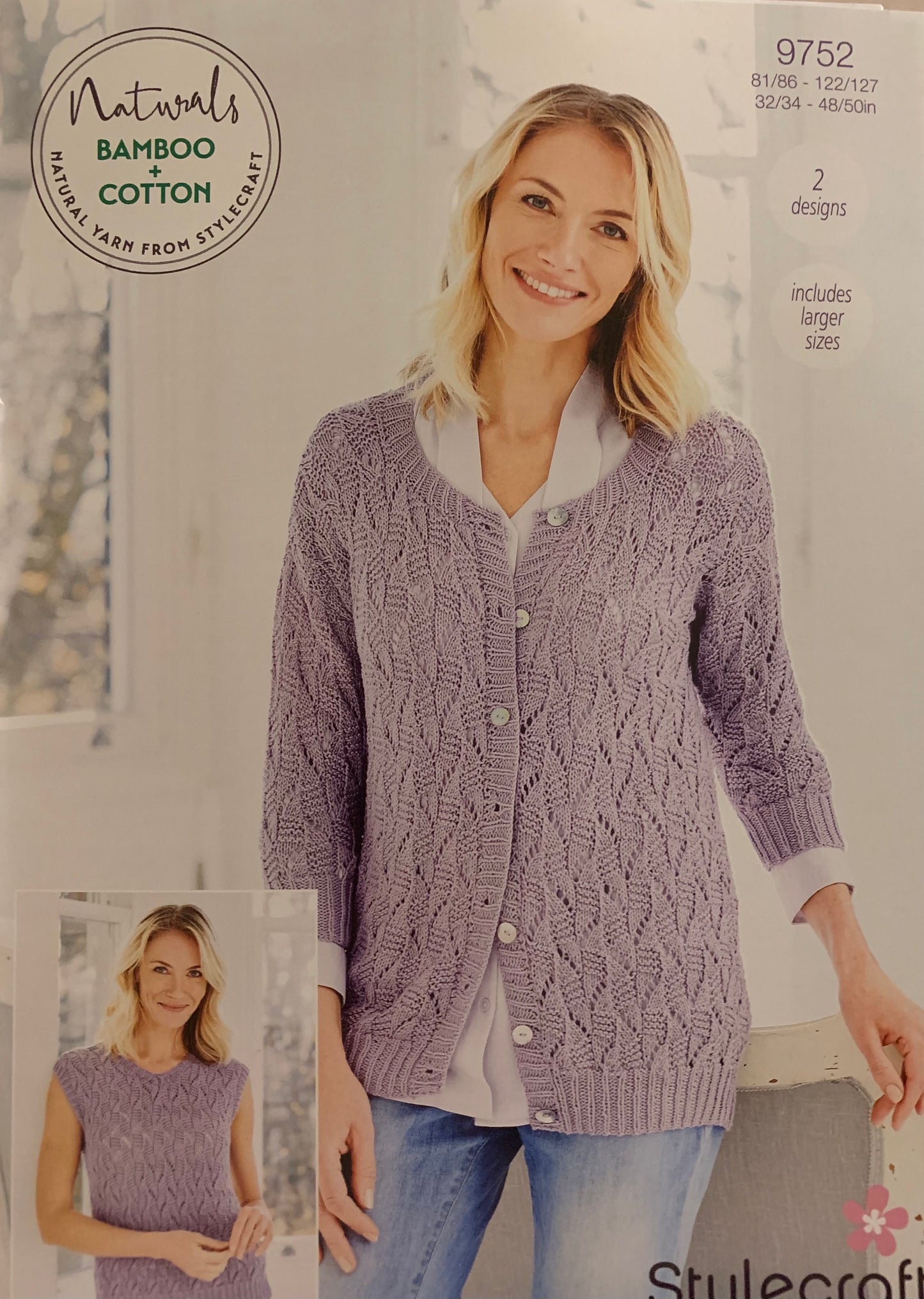 9752 Stylecraft naturals bamboo and cotton dk ladies cardigan and vest knitting pattern
